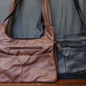 AFONiE Leather Double Strap Shoulder Bag Purse